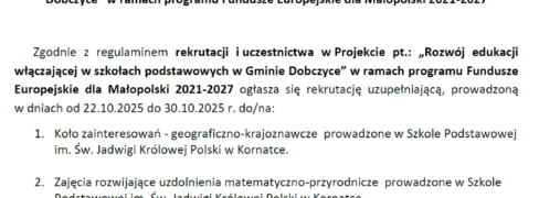 Ogłoszenie o REKRUTACJI uzupełniającej